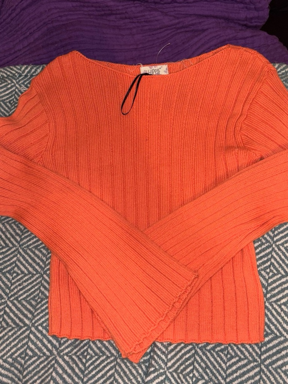 Hippie Rose Orange Ribbed Scoop Neck Sweater